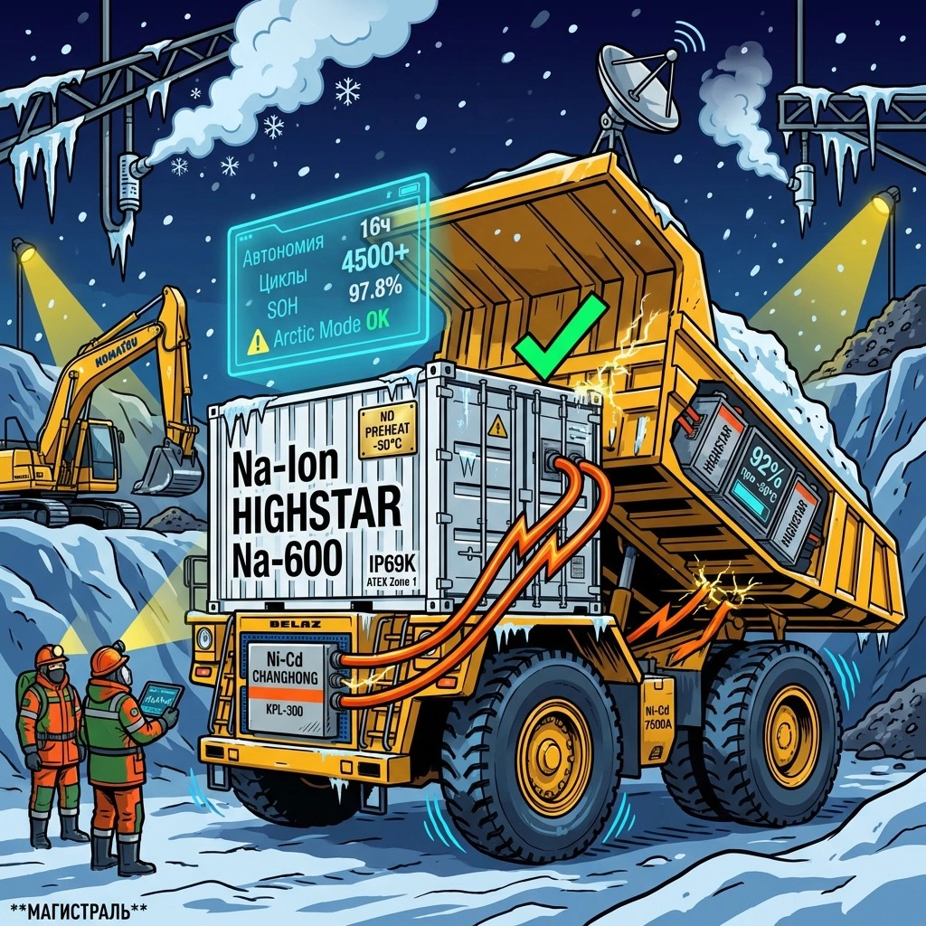 Натрий-ионная аккумуляторная система Highstar для карьерного самосвала